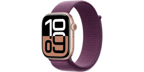 Apple Watch Series 10 GPS + Cellular 42mm Rose Gold Aluminium Case with Plum Sport Loop