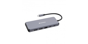 VERBATIM Hub USB-C Pro Multiport 14 Port, 5x USB-A, 2x USB-C, 2x HDMI, 1xVGA, RJ45, 3.5mm Jack audio, microSD/SD, šedá