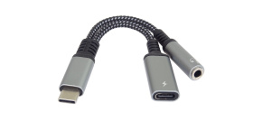 PremiumCord Redukce USB-C /3,5mm jack s DAC chipem + USB-C pro nabíjení 13cm