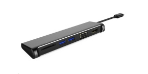 PREMIUMCORD Převodník USB 3.1 typ -C na 4K HDMI+1080p VGA+SD Card+2xUSB3.0 (5-in-1)