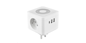 Viking síťový adaptér Y23L, 2x 230 V, 1x USB-A, 2x USB-C, dotykové světlo, bílá