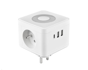 Viking síťový adaptér Y23L, 2x 230 V, 1x USB-A, 2x USB-C, dotykové světlo, bílá