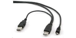 GEMBIRD Kabel USB 2.0 A-Mini B (5pin) propojovací 0,9m DUÁLNÍ (extra napájení)