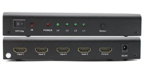 PREMIUMCORD HDMI switch 4:1 kovový s dálkovým ovladačem a napájecím adaptérem