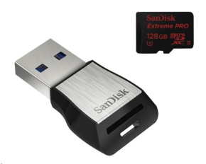 Sandisk MIcroSDXC karta 128GB Extreme PRO (275MB/s, Class 10 UHS-II U3) + USB 3.0 čtečka