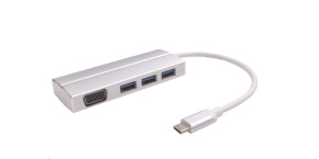 PREMIUMCORD Adaptér USB 3.1 Type-C male na VGA female + 3x USB 3.0, aluminum