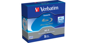 VERBATIM BD-R SL Datalife (5-pack)Blu-Ray/Spindle/6x/25GB WHITE BLUE SURFACE