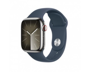 APPLE Watch Series 9 GPS + Cellular 45mm Silver Stainless Steel Case with Storm Blue Sport Band - M/L