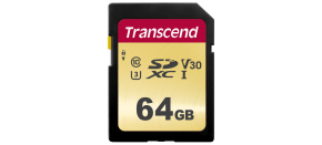 TRANSCEND SDXC karta 64GB 500S, UHS-I U3 V30 (R:95/W:50 MB/s)