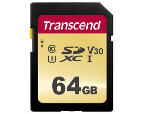 TRANSCEND SDXC karta 64GB 500S, UHS-I U3 V30 (R:95/W:50 MB/s)