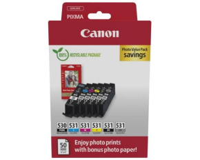 Canon Cartridge PGI-530/CLI-531 PGBK/C/M/Y/BK/GY + Canon PAPÍR GP-501 4X6 50