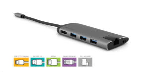 VERBATIM 49142 USB-C Multiport HUB, 3x USB 3.0, 1x USB-C, HDMI, LAN, SD, microSD, šedá dokovací stanice