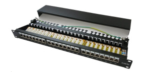 19" Patch panel XtendLan 24port, STP, Cat6, krone, černý - LED vyhledávání