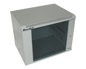 XtendLan 19" nástěnný rozvaděč 9U 600x450, nosnost 60 kg, skleněné kouřové dveře, svařovaný, šedý