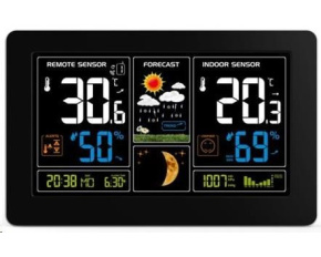 Solight TE81 meteostanice, extra velký barevný LCD, teplota, vlhkost, tlak, RCC, USB nabíjení, černá