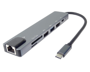 PremiumCord Adaptér USB-C na HDMI + USB3.0 + USB2.0 + PD + SD/TF + RJ45