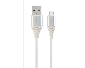 GEMBIRD Kabel USB 2.0 AM na Type-C kabel (AM/CM), 2m, opletený, bílo-strříbrný, blister, PREMIUM QUALITY