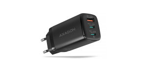 AXAGON ACU-DPQ65, GaN nabíječka do sítě 65W, 3x port (USB-A + dual USB-C), PD3.0/QC4+/PPS/Apple, černá