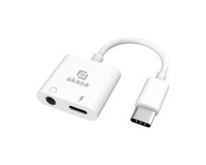 AKASA adaptér USB-C to 3.5mm Jack & PD 15W Nabíjecí port, bílá