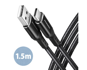 AXAGON BUCM-AM15AB, HQ kabel USB-C <-> USB-A, 1.5m, USB 2.0, 3A, ALU, oplet, černý