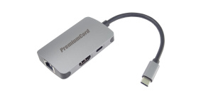 PREMIUMCORD Adaptér USB-C na HDMI + RJ45 + PD adaptér, hliníkové pouzdro