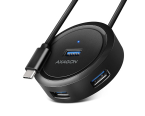 AXAGON HUE-P1C, 4x USB 3.2 Gen 1 ROUND hub, micro USB napájecí konektor, kabel USB-C 30cm