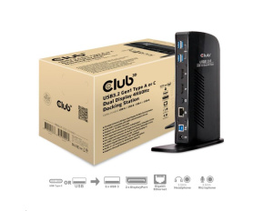 Club3D Dokovací stanice USB-A nebo USB-C Dual Display 4K60Hz (6x USB 3.0/2x DP/Ethernet/USB-B/2x audio)