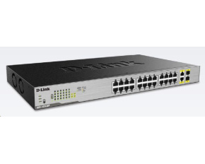 D-Link DGS-1026MP 26-Port Gigabit PoE Switch, 24x gigabit PoE RJ45, 2x gigabit RJ45/SFP, PoE budget 370W