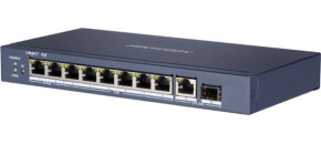 HIKVISION DS-3E0510HP-E, full Gb switch 8x PoE (2x HI-PoE), 1x uplink RJ-45 + 1x uplink SFP, 110W, dosah až 300m