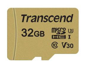 TRANSCEND MicroSDHC karta 32GB 500S, UHS-I U3 V30 + adaptér