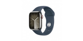 APPLE Watch Series 9 GPS + Cellular 41mm Silver Stainless Steel Case with Storm Blue Sport Band - M/L