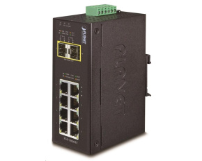 Planet IGS-1020TF, Switch, průmyslový, 8x 10/100/1000T, 2x 100/1000X SFP, -40~+75°C