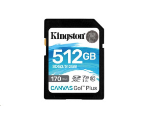 Kingston SDXC karta 512GB Canvas Go! Plus, R:170/W:90MB/s, Class 10, UHS-I, U3, V30