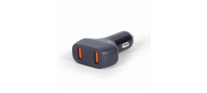 GEMBIRD Nabíječka do auta, 2x USB, rychlo-nabíječka, QC3.0, 36 W, černá