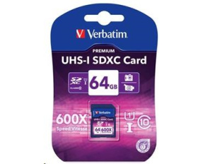 VERBATIM SDXC karta 64GB PREMIUM, UHS-1, Class 10 (R:90/W:25 MB/s)