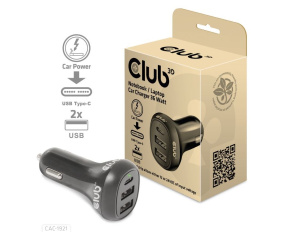 Club3D Auto nabíječka pro Notebooky 36W, 3 porty (2xUSB-A + USB-C)