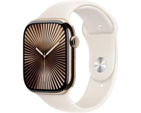 Apple Watch Series 10 GPS + Cellular 42mm Gold Titanium Case with Starlight Sport Band - S/M