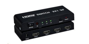 PREMIUMCORD HDMI switch 3:1 kovový s dálkovým ovládáním