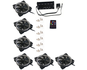 EUROCASE ventilátor RGB 120mm (Turbine blade, FullControl Led), set 6ks + controller