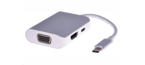 PREMIUMCORD Převodník USB3.1 typ C na HDMI + VGA + PD charge, Aluminium pouzdro
