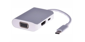 PREMIUMCORD Převodník USB3.1 typ C na HDMI + VGA + PD charge, Aluminium pouzdro