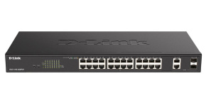 D-Link DGS-1100-26MPV2 26-Port PoE+ Gigabit Smart Managed Switch, 24x PoE gigabit, 2x RJ45/SFP, PoE budget 370W