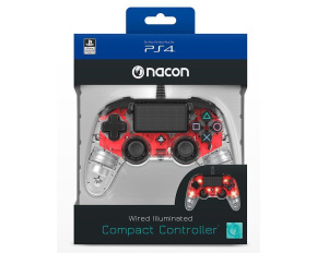 Nacon Wired Compact Controller - ovladač pro PlayStation 4 - průhledný červený