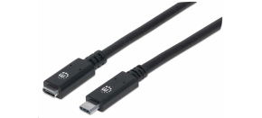 Manhattan USB-C kabel, USB 3.1 Gen 2, USB-C Male na USB-C Female, 10 Gbps, 5 A, 50cm, černá