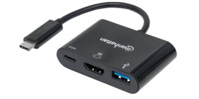 MANHATTAN multifunkční převodník z USB 3.1 type C Male na HDMI, USB 3.0 A a USB C Females