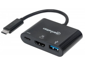 MANHATTAN multifunkční převodník z USB 3.1 type C Male na HDMI, USB 3.0 A a USB C Females