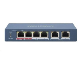 Hikvision DS-3E1106HP-EI, Smart switch 1x 100TX HI-PoE + 3x 100TX PoE; 2x 100TX uplink, 60W, Super PoE