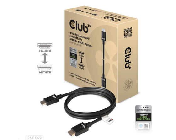 Club3D Adaptér HDMI 2.1 Ultra Rychlý HDMI™ Certifikovaný 4K120Hz, 8K60Hz, 48Gbps (M/M 1.5 m/4.92 ft), 28 AWG