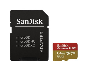 SanDisk micro SDXC karta 64GB Extreme PLUS (200 MB/s Class 10, UHS-I U3 V30) + adaptér