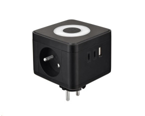 Viking síťový adaptér Y23L, 2x 230 V, 1x USB-A, 2x USB-C, dotykové světlo, černá